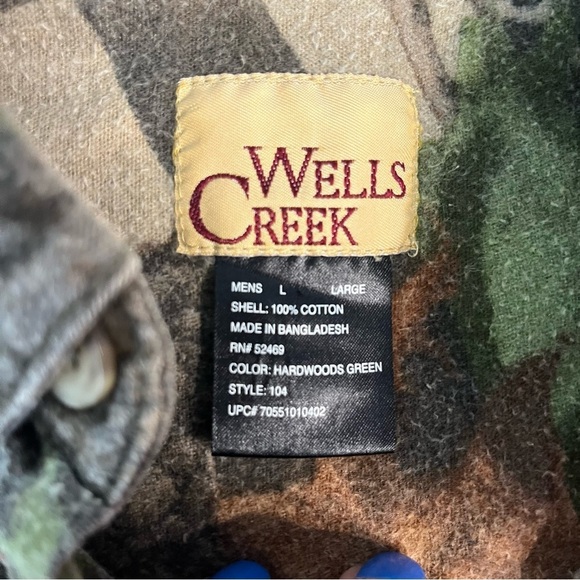 Wells Creek 100% cotton men’s flannel camo button down shirt size large - Picture 2 of 5